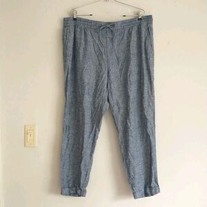 Old Navy Linen Crop Chambray Pants Womens XL Blue Pockets Elastic Waist New